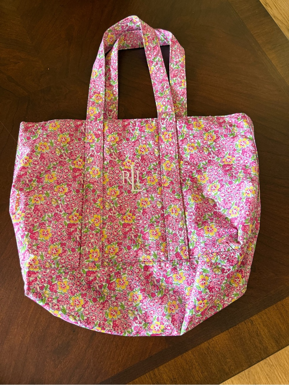 Ralph Lauren Pink Floral Tote Bag - 15.5"W x 8"D x 10"T